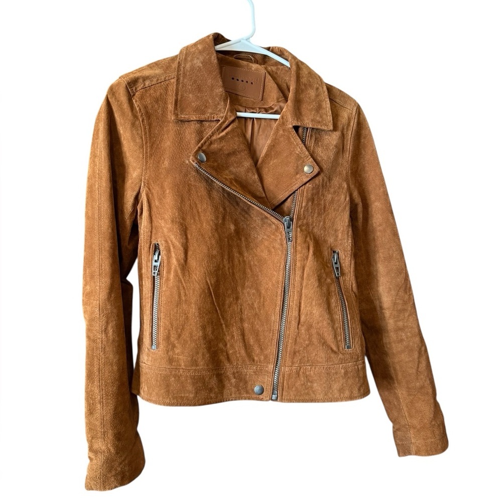 BLANKNYC Suede Moto Jacket Cognac Brown Leather Cropped Biker Medium - Picture 2 of 11